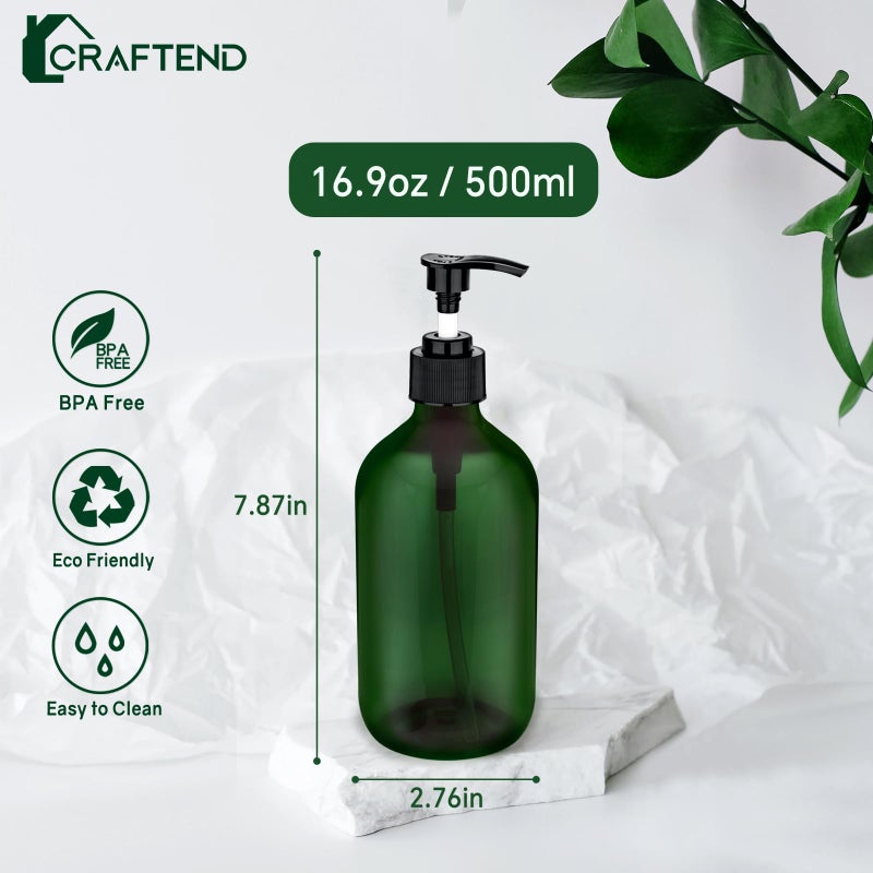 Craftend 2 حزمة زجاجات مضخة موزع 16.9 أوقية 500 مل الحمام كونترتوب مضخة موزعات حاويات بلاستيكية قابلة لإعادة الملء لوشن شامبو الجسم غسل اليد صحن الصابون اكسسوارات المطبخ مع ملصقات مقاومة للماء - Image 3